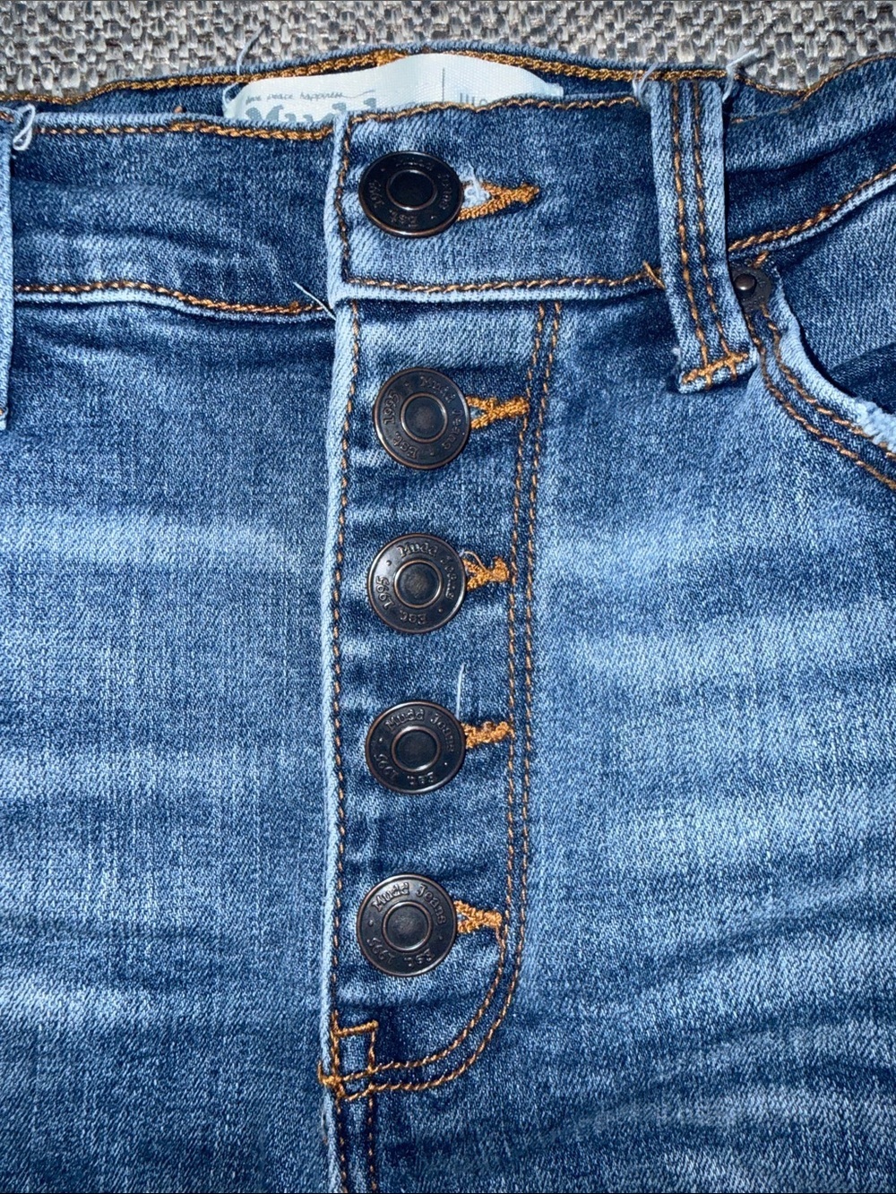 Mudd Blue Distressed High-Rise Button-Fly Denim Shorts - Picture 6 of 10